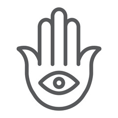 Hamsa line icon, luck and talisman, hand sign, vector graphics, a linear pattern on a white background.
