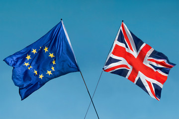 European Union and UK flags, Brexit EU concept