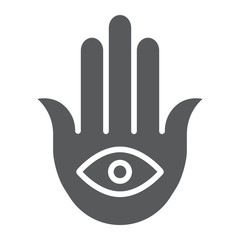 Fototapeta premium Hamsa glyph icon, luck and talisman, hand sign, vector graphics, a solid pattern on a white background.