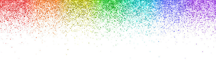 Rainbow falling particles, wide banner on white background. Vector