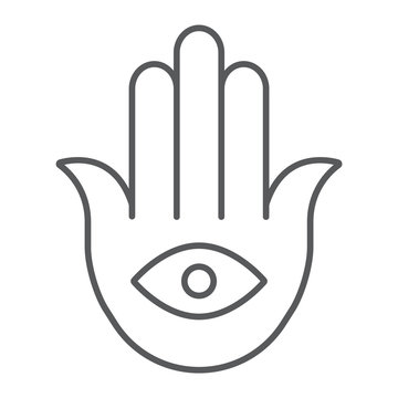 Hamsa thin line icon, luck and talisman, hand sign, vector graphics, a linear pattern on a white background.