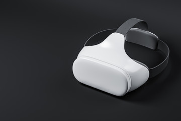 Top side view of the white vr headset on the black background  with copy space.