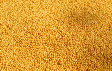 Millet groats close-up with blur effect.