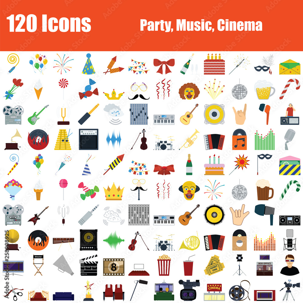 Canvas Prints set of 120 icons party, music, cinema