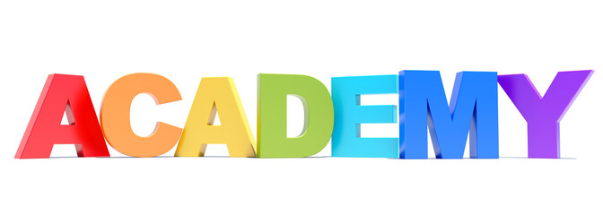 Academy colorful rainbow text word on wide banner white background for web