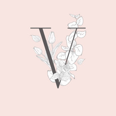Vector Blooming Floral Elegant V Monogram and Logo