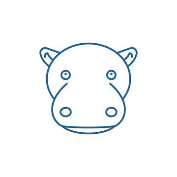 Funny Hippo Line Concept Icon. Funny Hippo Flat  Vector Website Sign, Outline Symbol, Illustration.