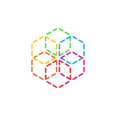 illustration logo from colorful cube line with flower logo design concept