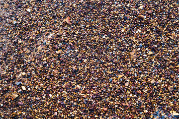 Background of colorful pebbles on the beach.