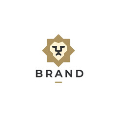 Modern minimal lion head and shield vector logo. Classic heraldic lion face logo design. Premium luxury business symbol. Vector illustration.