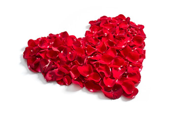 Serce z czerwonych płatków róży