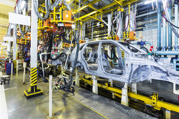 welding line on the production line of cars