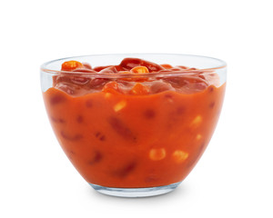 Beans in Tomato Sauce with Vegetables on White Background