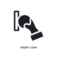 black insert coin isolated vector icon. simple element illustration from e-commerce and payment concept vector icons. insert coin editable black logo symbol design on white background. can be use