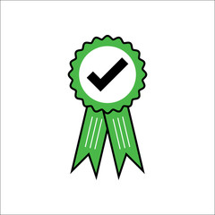 Green approved medal. Check or good quality badge green color vector eps10.