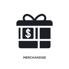 black merchandise isolated vector icon. simple element illustration from e-commerce and payment concept vector icons. merchandise editable black logo symbol design on white background. can be use