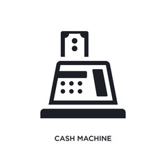 black cash machine isolated vector icon. simple element illustration from e-commerce concept vector icons. cash machine editable black logo symbol design on white background. can be use for web and