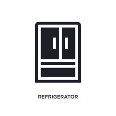 black refrigerator isolated vector icon. simple element illustration from furniture and household concept vector icons. refrigerator editable black logo symbol design on white background. can be use