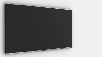 TV on white wall. Screen on White wall. 3D rendering