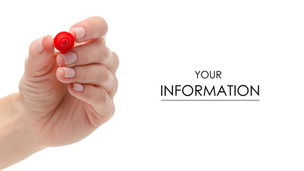 Red marker in hand pattern on a white background. Isolation