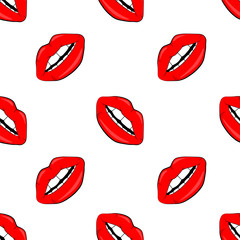 Cosmetics and makeup lips seamless pattern. beautiful lips of woman with red lipstick and gloss. Sexy vector lip backgrounds. cartoon style