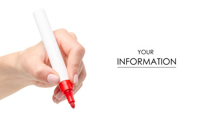 Red marker in hand pattern on a white background. Isolation