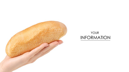 Buns wheat bread in hand pattern on a white background isolation