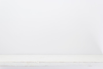 wooden shelf at white background texture