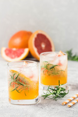 Grapefruit sunrise refreshing cocktail. Selective focus, space for text.