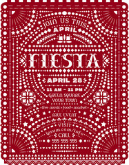 Fiesta celebration poster design with paper cut. Papel picado banner with Mexican lacy motives.