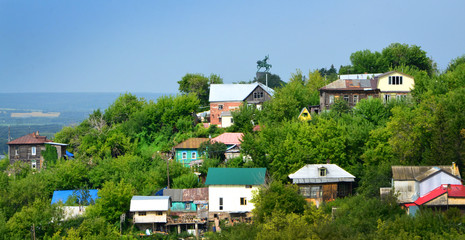 Fototapeta premium The Central part of Ufa. Many old wooden houses have been preserved here.