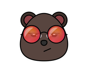 Fototapeta premium Cute bear in hipster sunglasses . Animal cartoon vector illustrtation