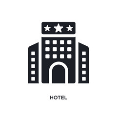 Naklejka premium black hotel isolated vector icon. simple element illustration from concept vector icons. hotel editable logo symbol design on white background. can be use for web and mobile
