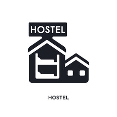 black hostel isolated vector icon. simple element illustration from hotel concept vector icons. hostel editable logo symbol design on white background. can be use for web and mobile