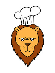 Cute vector illustration of a chef cook lion in cartoon style