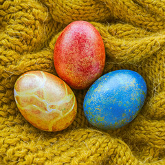 Multi-colored eggs. Happy Easter. Multicolored background.