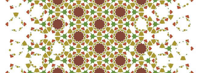 Fototapeta na wymiar Arabesque vector seamless pattern. Geometric halftone texture with color tile disintegration or breaking