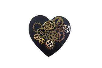 Mechanical heart, steampunk and concept of a mechanical organism and artificial organs.