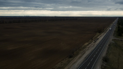 Fototapeta premium Car on the road. View from above