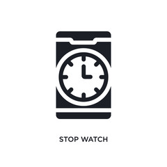 black stop watch isolated vector icon. simple element illustration from mobile app concept vector icons. stop watch editable logo symbol design on white background. can be use for web and mobile