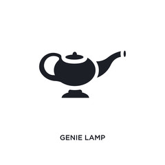black genie lamp isolated vector icon. simple element illustration from religion concept vector icons. genie lamp editable logo symbol design on white background. can be use for web and mobile