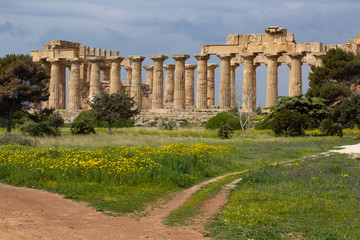 Fototapeta premium Ruins of Temple of Hera at Selinunte in Sicily, Italy. Selinunte was an ancient Greek city on the south-western coast of Sicily, Italy. 