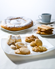 Products of pastry on the white table