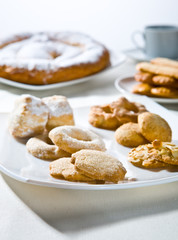 Products of pastry on the white table