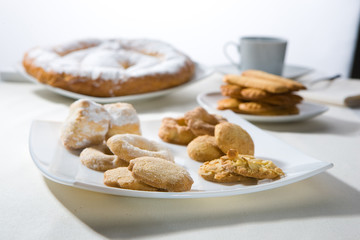 Products of pastry on the white table