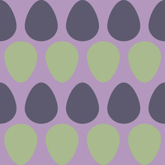 Dreamy chickens Easter egg hunt seamless pattern in pastel green and purple
