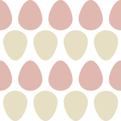 Dreamy chickens Easter egg hunt seamless pattern in pastel pink and beige