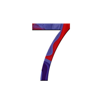 Number 7 illustration on isolated background. Watercolor liquid wave alphabet symbol. Design element.