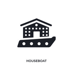 black houseboat isolated vector icon. simple element illustration from transportation concept vector icons. houseboat editable logo symbol design on white background. can be use for web and mobile