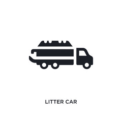 black litter car isolated vector icon. simple element illustration from transportation concept vector icons. litter car editable logo symbol design on white background. can be use for web and mobile